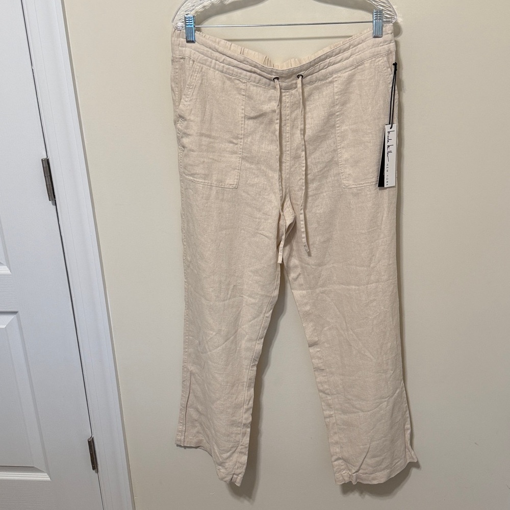 Nicole Miller Women’s Cream Wide Leg Linen Blend Pants / Size XL / Brand NWT